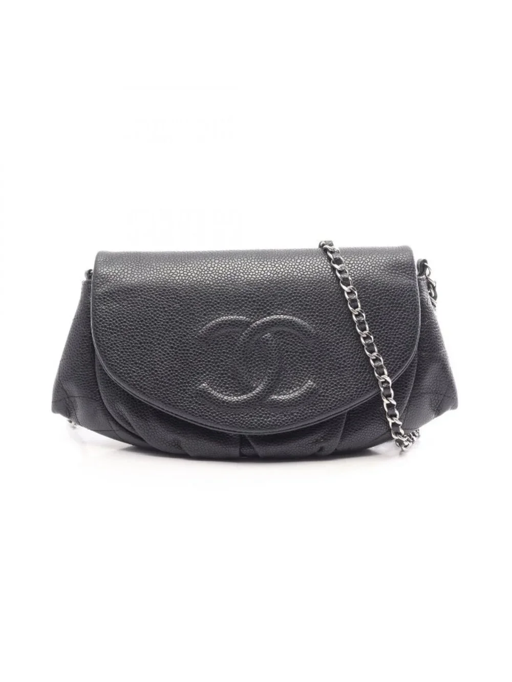 Chanel Shoulder Bag Half Moon CC Logo Black Caviar Leather CC Chain Wallet